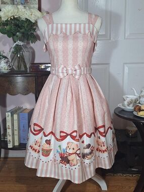 Innocent World Pink Stripe Storybook Print JSK | Classic Lolita